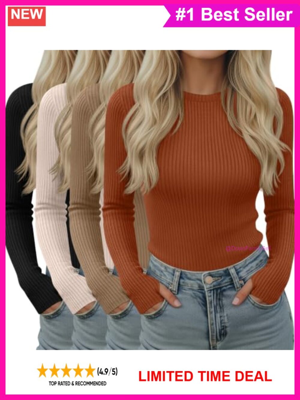 4 Pack Womens Long Sleeve Shirts with Thumb Holes Slim Fit Cotton Blend Crew